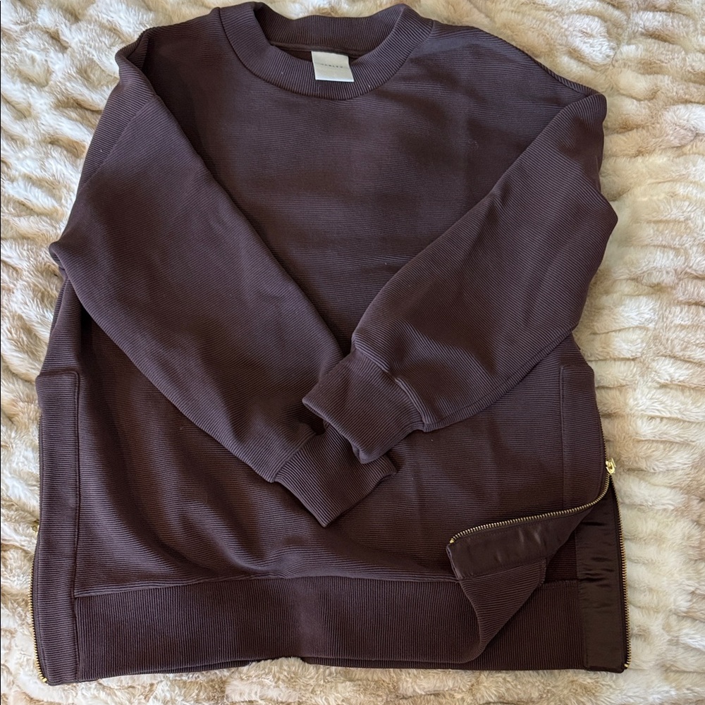 Varley Chocolate Brown Crewneck Sweatshirt with Side Zip